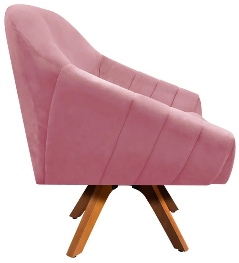 Poltrona Giratória Giovana Suede Base Madeira MM30 D'Rossi - Rose