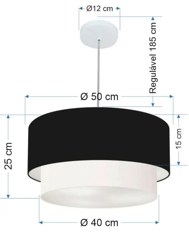 Pendente Cilíndrico Preto e Branco MJ-4355 Para Mesa de Jantar e Estar