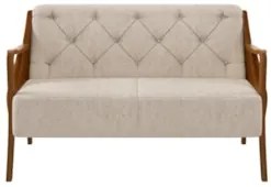 Poltrona Namoradeira 2 Lugares 135cm Capitonê Lapa Z32 PU Camel/Linho