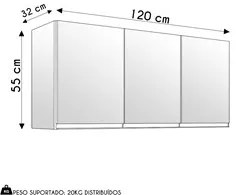 Armário de Cozinha Aéreo 120cm 3 Portas Andréia Amêndoa/Preto - AJL Mó