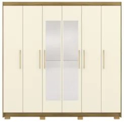 Guarda Roupa Casal 223cm Com Espelho Pako Nature/Champanhe V02 - Mpoze