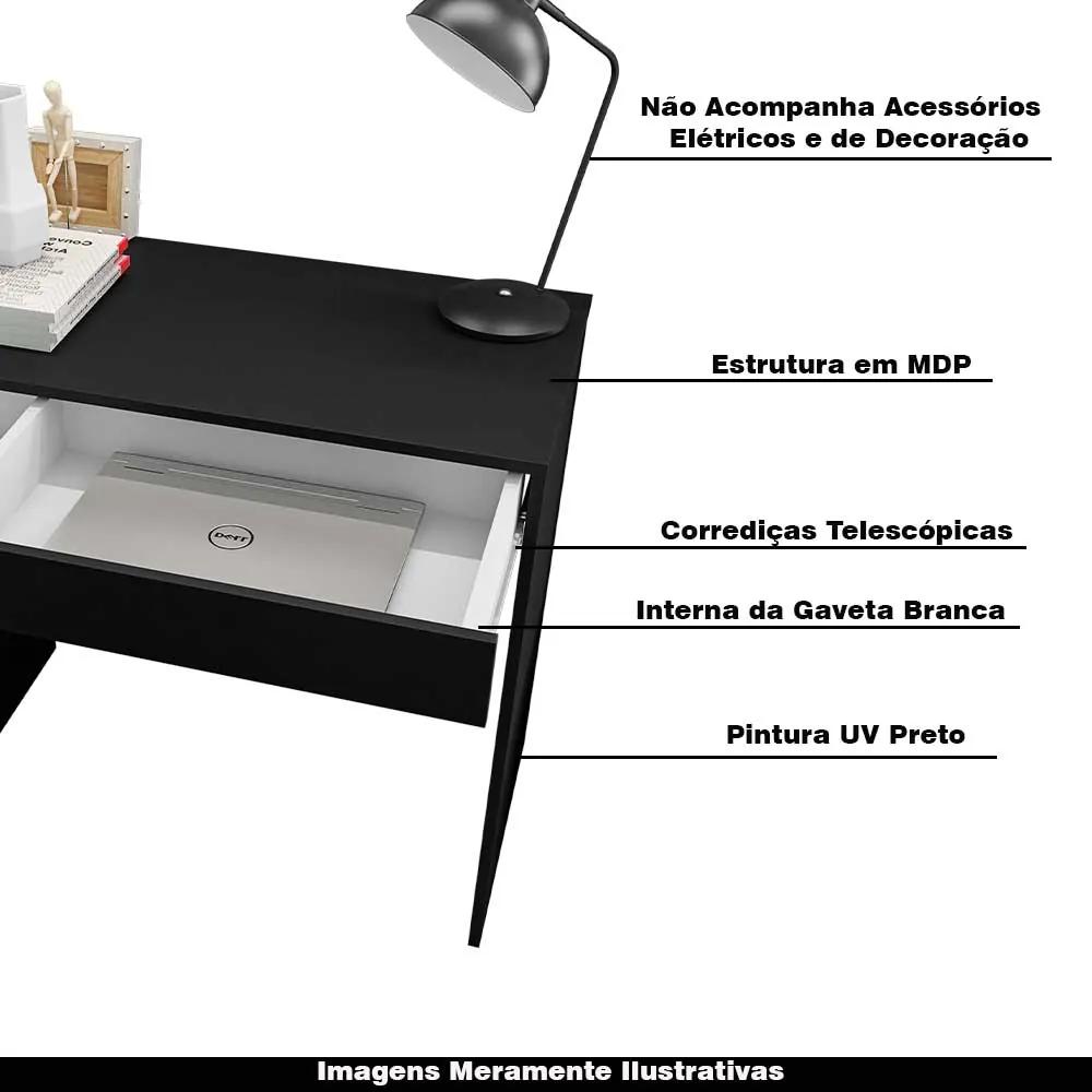 Mesa Escrivaninha 80 cm para Notebook com Gaveta Case MDP Preto G01 - Gran Belo