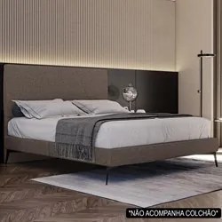 Cama Casal com Cabeceira 145cm Pés Metálicos Elisa S05 Linho Marrom -