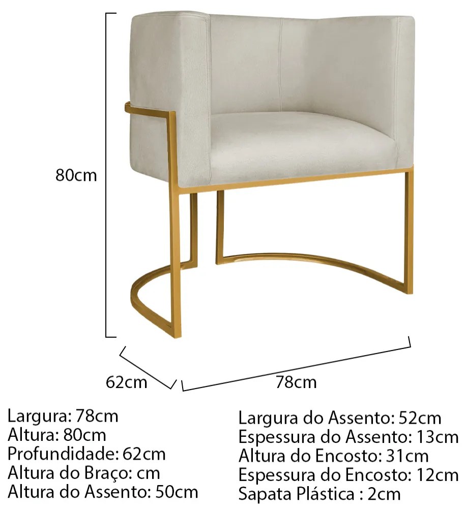 Poltrona Decorativa Luna Base de Ferro Dourado Bouclé