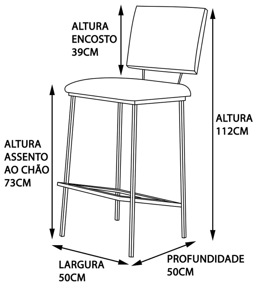 Kit 6 Banquetas Fixa Decorativa Base de Aço Marcius Linho Cinza G17 - Gran Belo