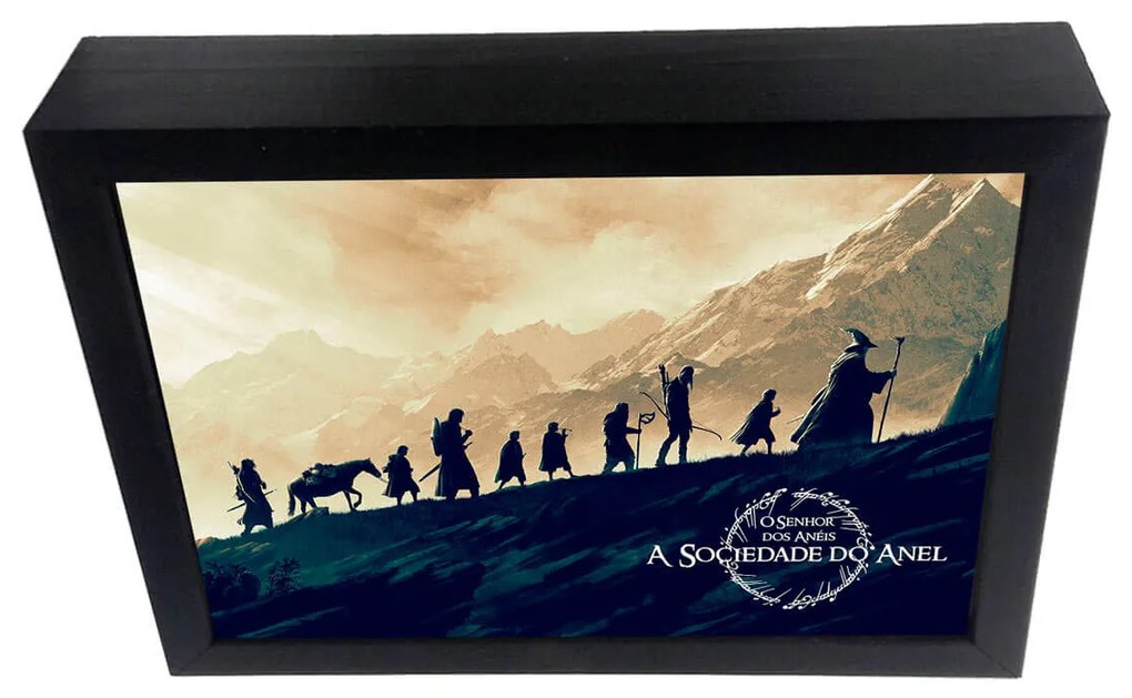Quadro Luminária Box A4 32x22cm Sociedade - O Senhor dos Anéis - Preto