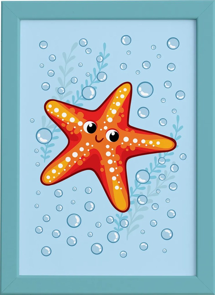 Quadro Infantil Estrela do Mar Moldura Azul 22x32cm