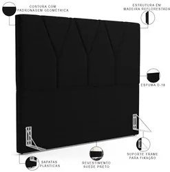 Cabeceira Cama Box Casal Queen 160cm Aura Suede W01 Preto - Mpozenato