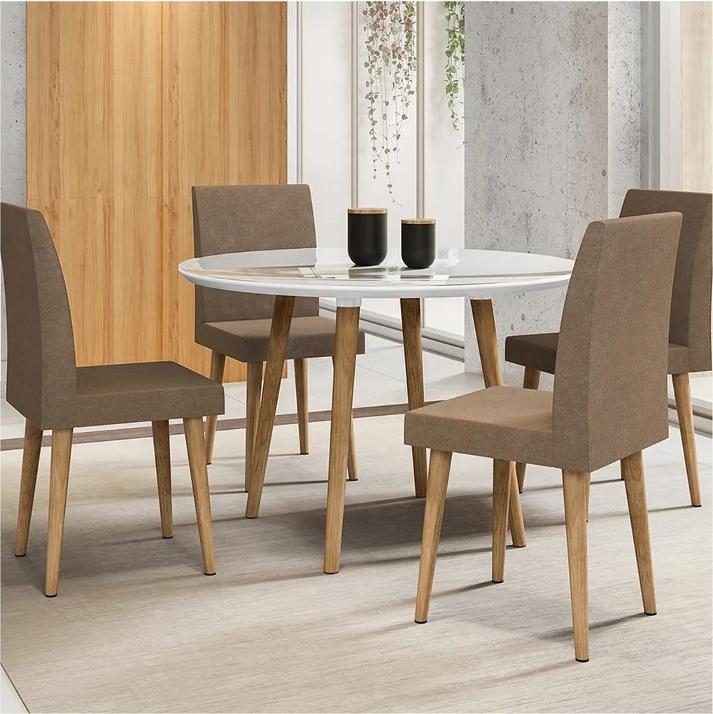 Mesa De Jantar Turmalina Branco com 4 Cadeiras Jade Pena Caramelo Palito – RV Móveis