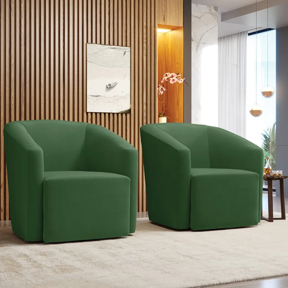 Poltrona Decorativa Base Giratória Kit 2 Stella Max Suede Verde D03 - D'Rossi