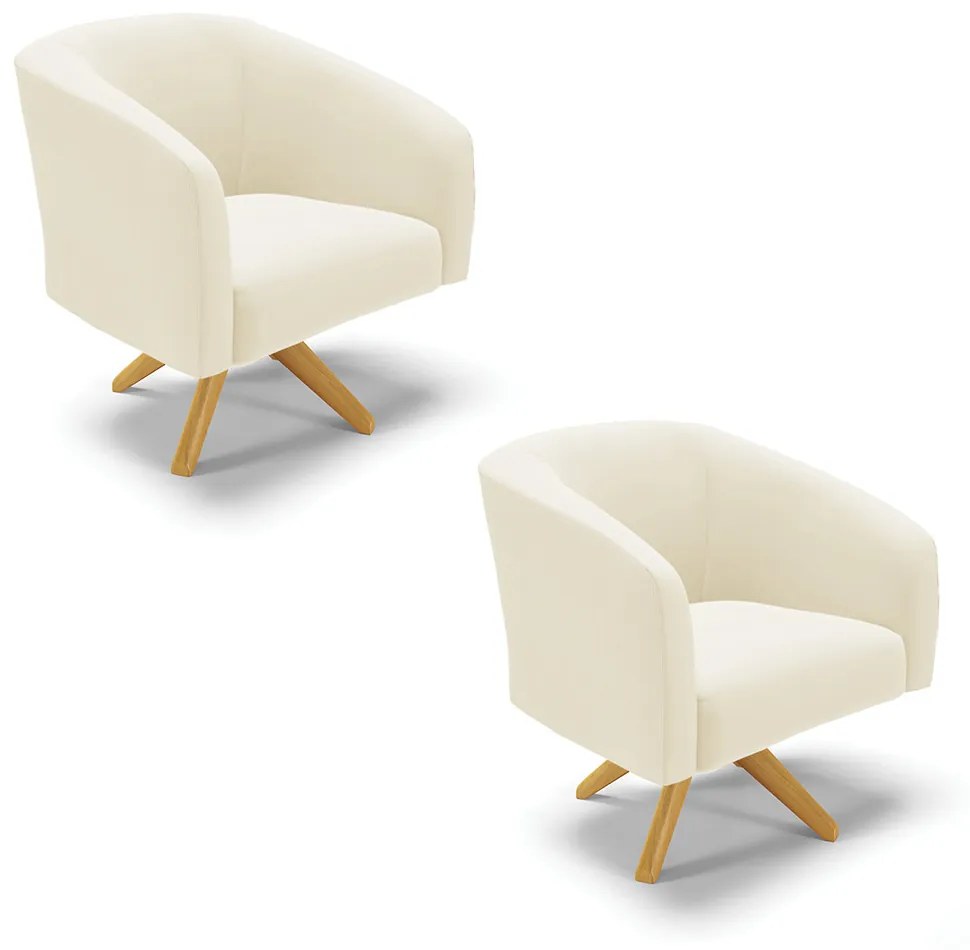 Poltrona Decorativa Giratória MA30 Kit 2 Stella Cotelê Ext/Veludo D03 - D'Rossi - Off White
