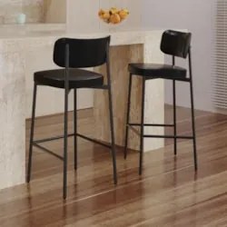 Banqueta Alta Bar Estofada Kit 2 Ella M25 Sintético Preto - Mpozenato