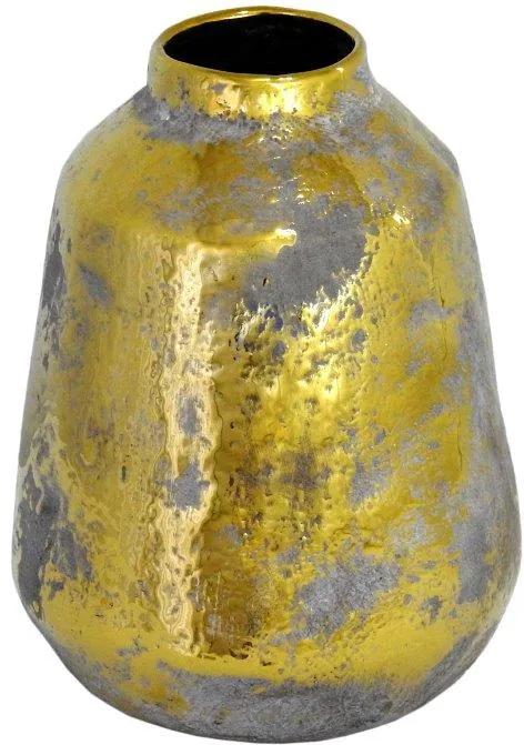Vaso Rústico em Cerâmica com Detalhes em Dourado - 24x19x19cm