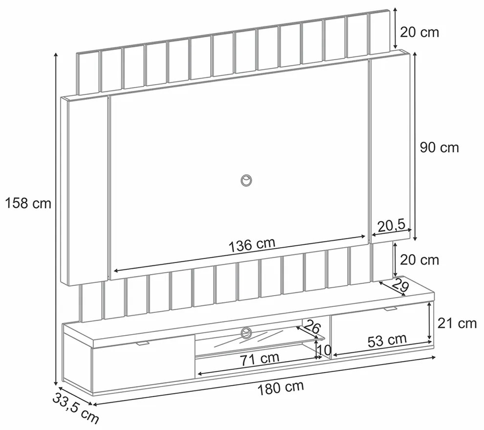 Painel Home Suspenso 1.8 para TV até 55" Sala de Estar Illusion Off White/Cinamomo G26 - HB Móveis