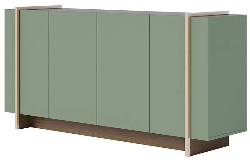 Aparador Buffet 4 Portas Oliwia 160cm Sala Jantar Pé Dourado C04 - D'Rossi - Verde Pistache e Amêndoa