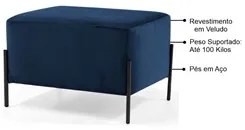 Puff Decorativo 60cm Base Aço Status C-304 Veludo Azul Marinho - Domi