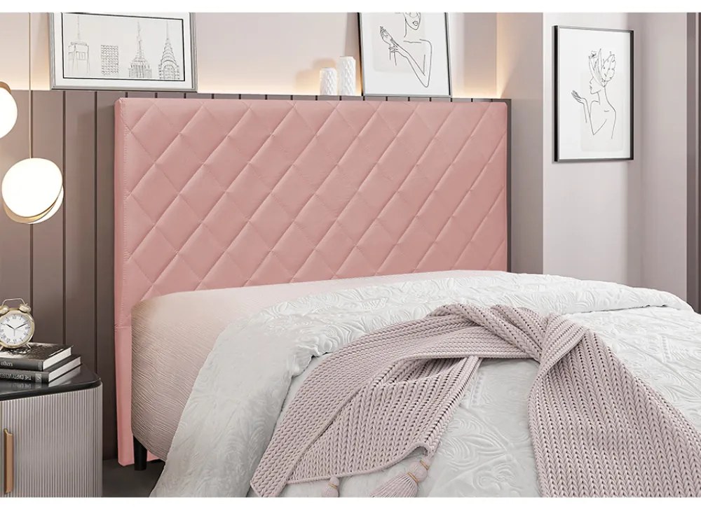 Cabeceira Cama Box Solteiro 90 cm Dubai Veludo Rosa S04 - D'Rossi