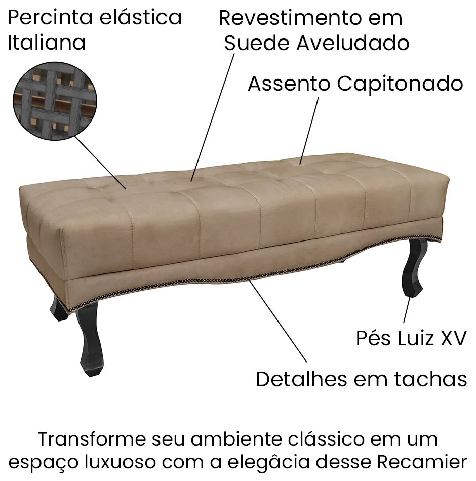 Cabeceira Cama Box Solteiro 90cm e Recamier Vicenza Suede Bege S04 - D'Rossi