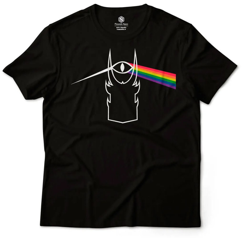 Camiseta Unissex Olho Sauron Prisma Cores Senhor dos Anéis - Azul Marinho - G