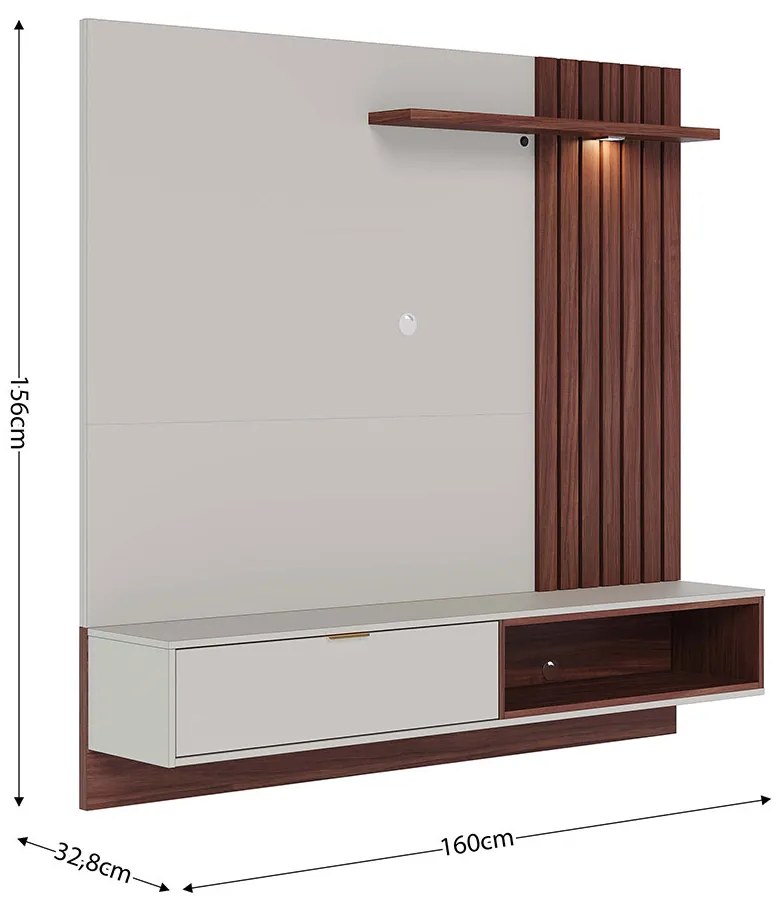 Painel TV 60 Pol 160cm Bancada Suspensa Zurique C04 - D'Rossi - Off White e Nogueira Real