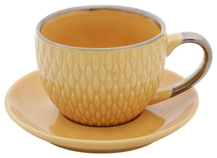 Jogo De 4 Xícaras Para Café Porcelana Drops Com Pires Amarelo 90ml 27611 Bon Gourmet
