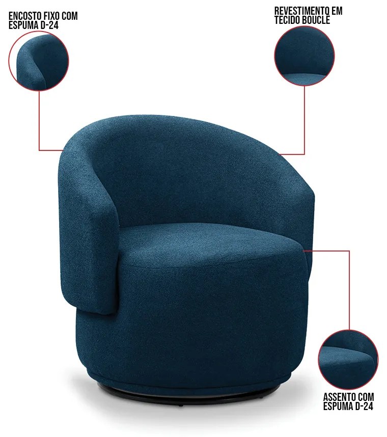 Poltrona Decorativa Orgânica Névoa Bouclê Azul Marinho E03 - D'Rossi