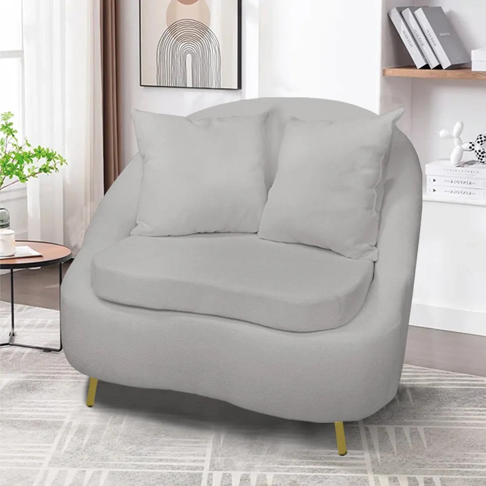 Poltrona Decorativa Orgânica Pé Ferro Dourado Kit 2 Zaya Bouclê Cinza C05 - D'Rossi