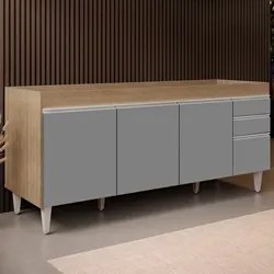 Balcão Gabinete Para Pia 180cm Sem Tampo Dallas Castanho/Cinza - Lumil