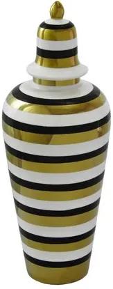 Vaso Decorativo em Porcelana Dourado Branco e Preto - 40x15cm