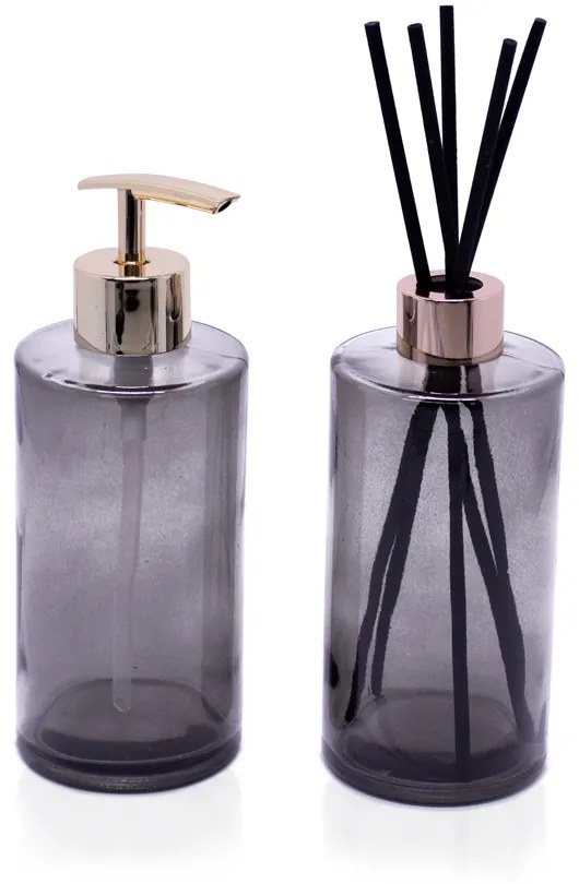 Kit Difusor e Porta Sabonete Liquido de Vidro Preto - Indo Decorar