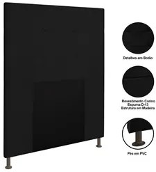 Cabeceira Cama Box Solteiro 90cm Safira Sintético I02 Preto - Mpozenat