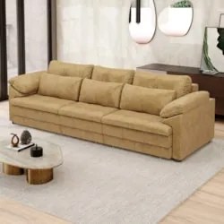 Sofá Retrátil 3 Lugares Para Sala 257cm Dijon Couro Bege S07 - Mpozena