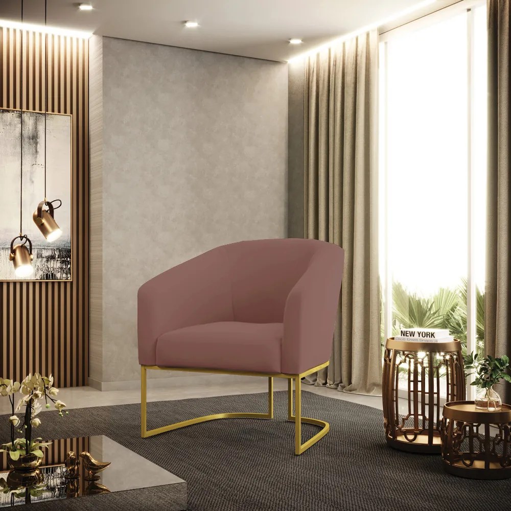 Poltrona Decorativa Industrial Dourado kit 2 Stella Veludo D03 - D'Rossi - Rose