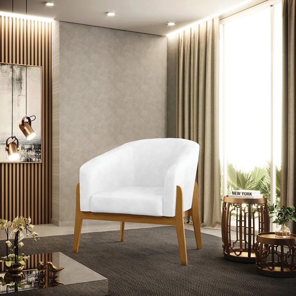 Poltrona Decorativa Base de Madeira kit 2 Stella Sintético PU D03 - D'Rossi - Branco