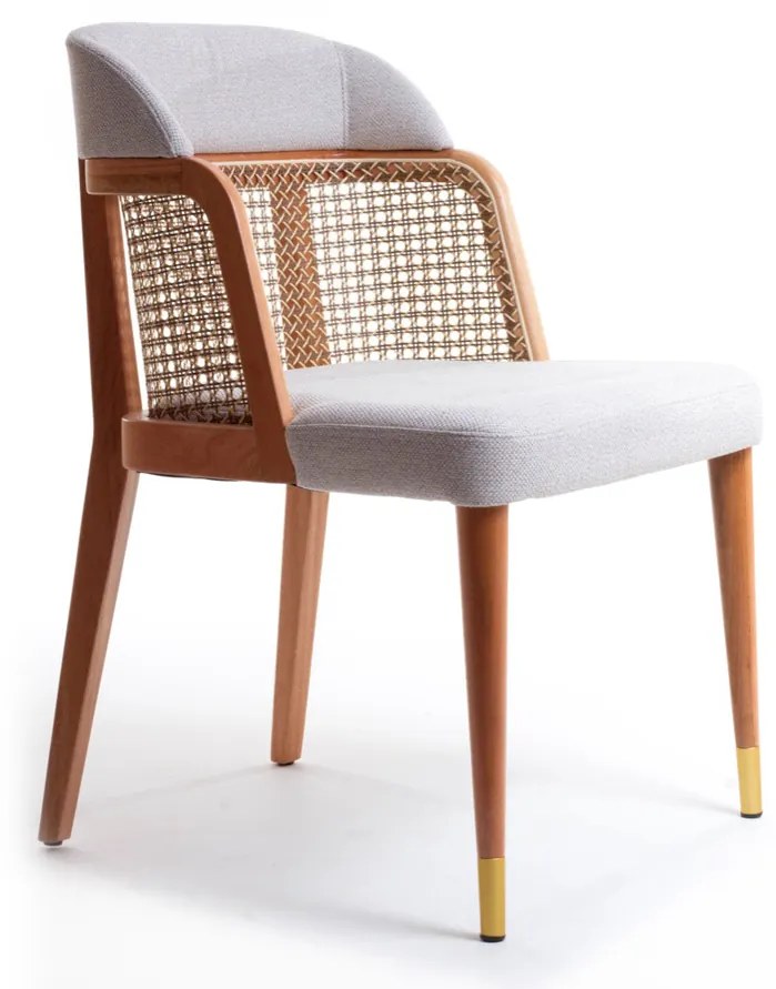 Cadeira Luara Estofada Encosto Com Detalhe Em Palha Sextavada Estrutura Madeira Liptus Design