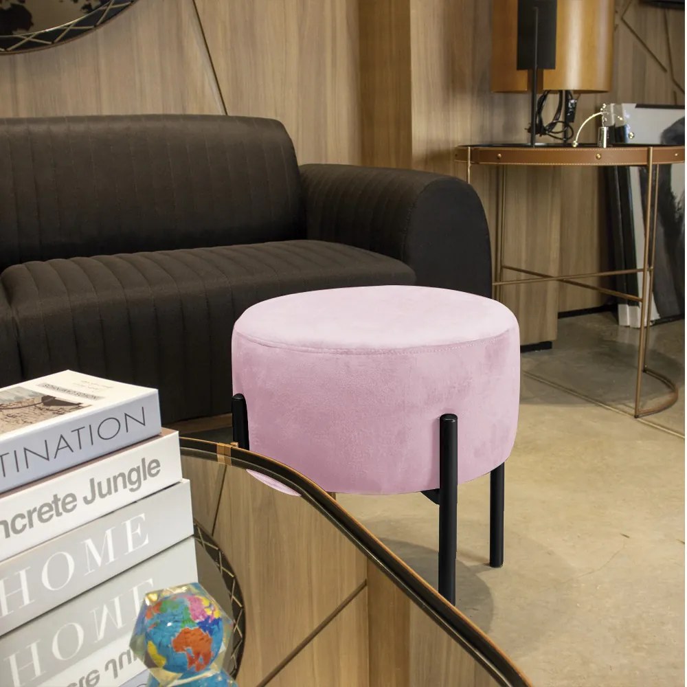 Puff Banqueta Decorativo Industrial Preto Kit 2 Iron Rosa Bebê D03 - D'Rossi