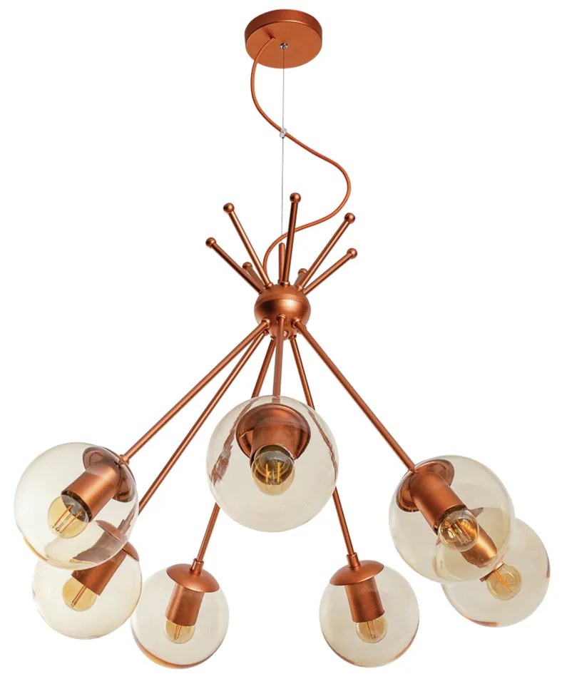 Pendente Palma Ø63X47Cm 7Xg9 / Metal E Globo Ø12Cm | Usina 16735/7 (OL-F / DR-PV - Verde Oliva Fosco / Dourado Brilho Polido Verniz, CLEAR)