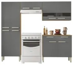 Cozinha Compacta Com Balcão 221cm Vivian Freijó/Gris Z06 - Mpozenato