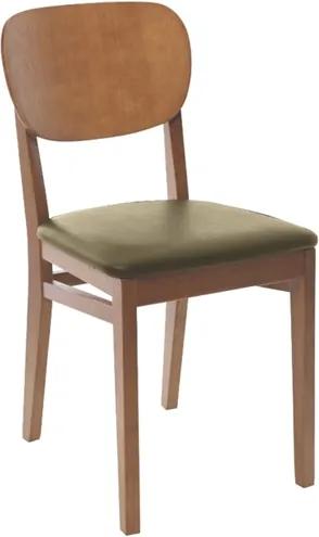 Cadeira sem braços de madeira tauari com estofado verde e acabamento amendoa Tramontina 14203138