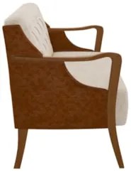 Poltrona Namoradeira 2 Lugares 135cm Capitonê Lapa Z32 PU Camel/Linho