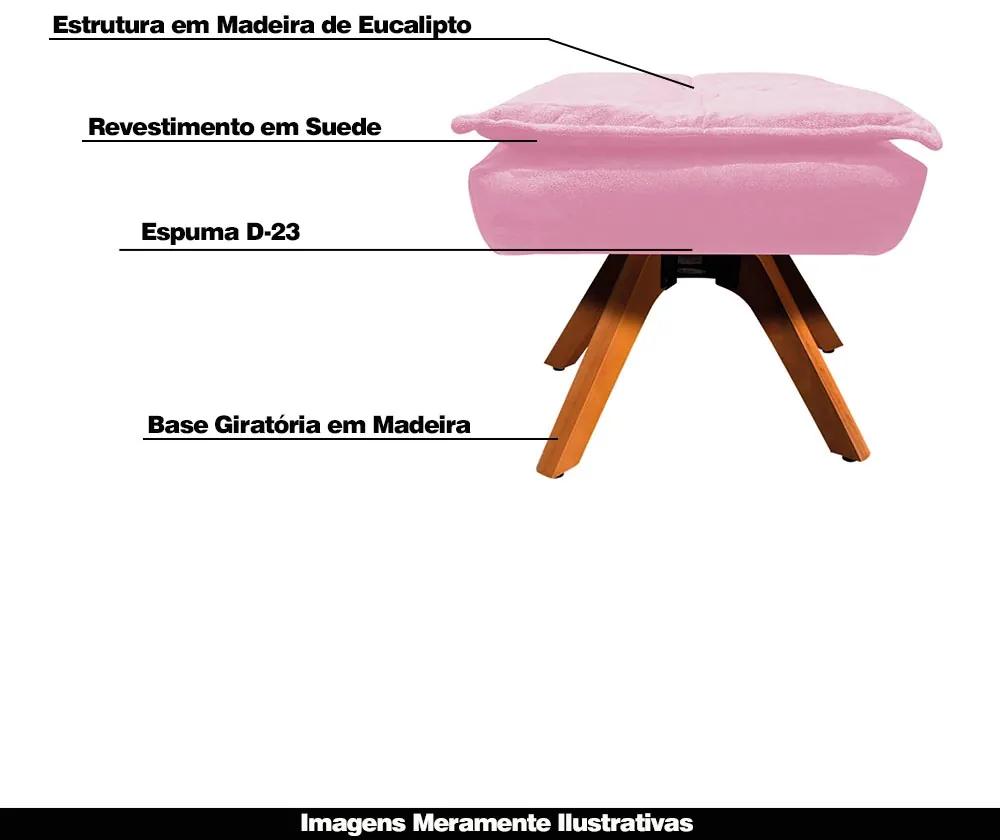 Puff Decorativo Base Giratória em Madeira Charger Suede Rosa G19 - Gran Belo