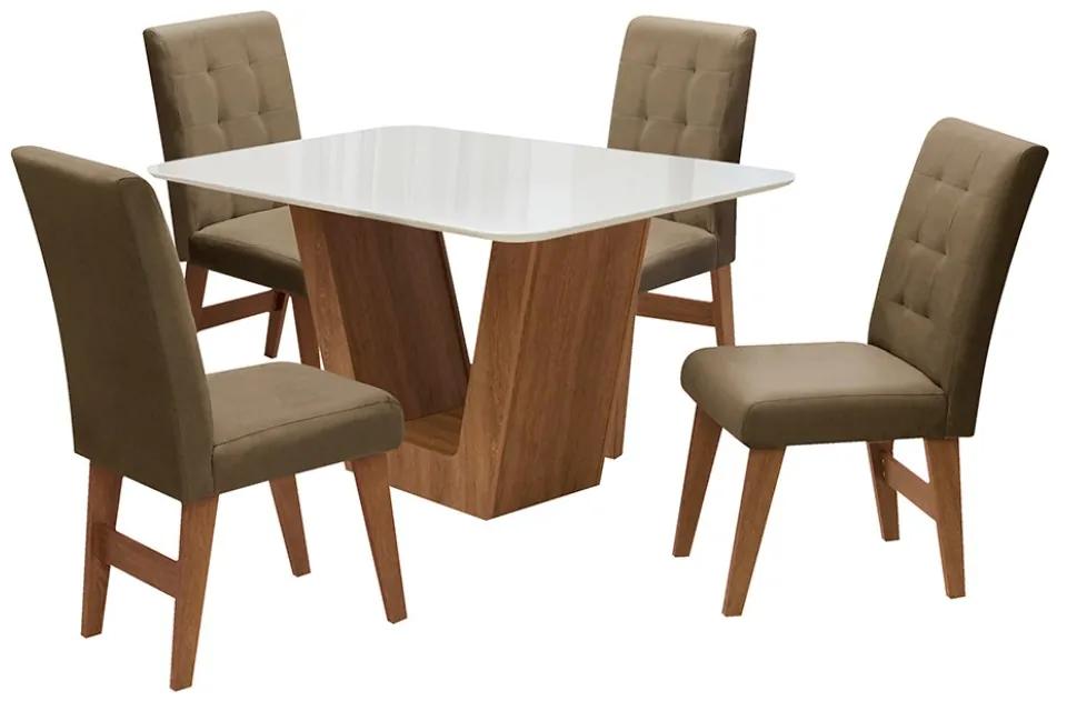 Conjunto Mesa de Jantar Safira com 04 Cadeiras Agata 135cm Cedro/Branco Off/Castor - ADJ DECOR