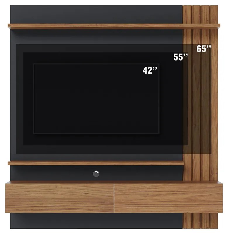 Painel TV 65 Pol 150cm Bancada Suspensa Ripado Luca C04 - D'Rossi - Noce Milano/Preto Fosco