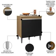 Balcão de Cozinha Para Cooktop Com Tampo Andréia Amêndoa/Preto - AJL M