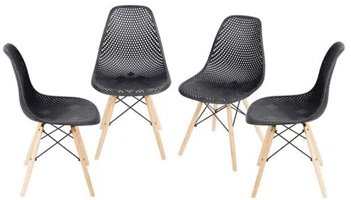 Kit com 4 Cadeiras Eames Furadinha Com Base de Madeira na Cor Preta - 64632 Sun House