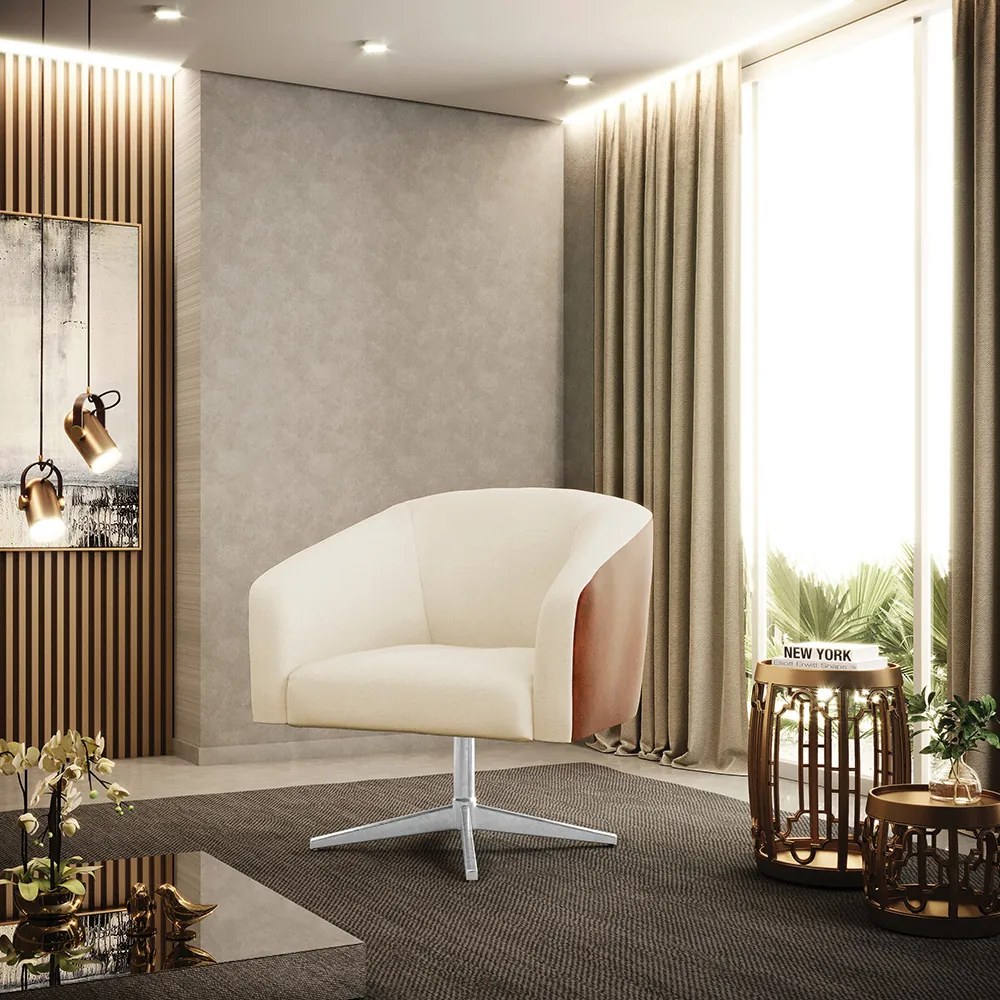 Poltrona Decorativa Giratória MA30 Stella Nozes/Linho Bege  D03 - D'Rossi