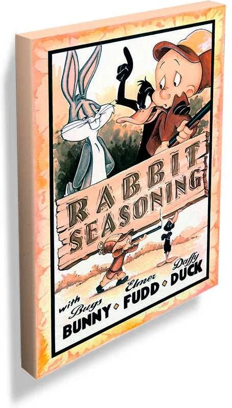 Tela Looney Rabbit Seasoning Movie Poster Colorido em Madeira