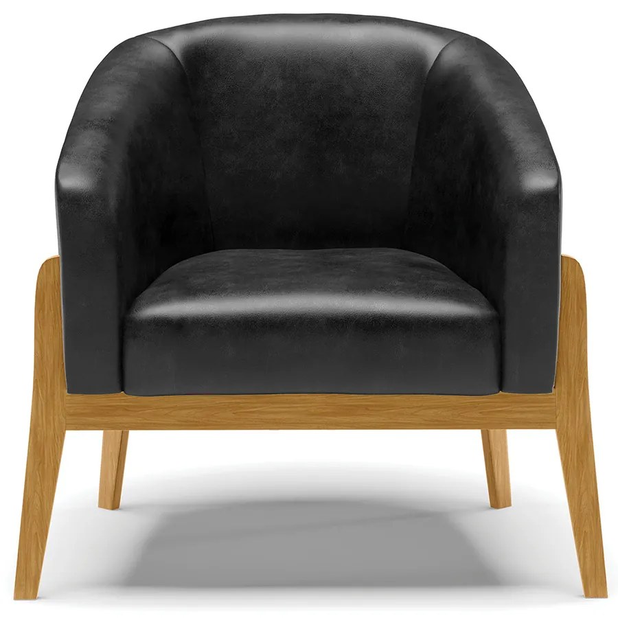 Poltrona Decorativa Base de Madeira kit 2 Stella Sintético PU D03 - D'Rossi - Preto