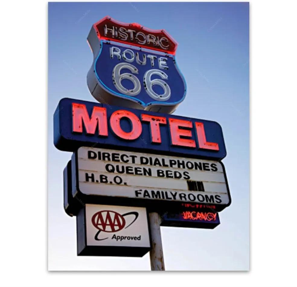 Placa Decorativa Route 66 Motel Média em Metal - 30x20 cm