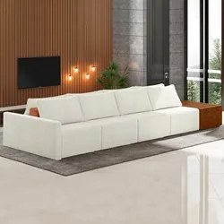 Sofá Ilha Modular Living com Puff 392cm Georgia K04 Bouclê Bege/Carame